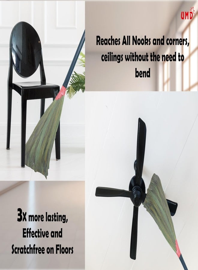 UMD 5 Finger Long Handle Medium Weight Low Dust Natural Grass Broom for Cleaning,Sweeping, dusting Office, Home, jadu Floor Cleaning Pack of 1 (1) - Image 4
